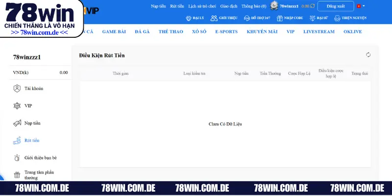 Điều kiện rút tiền 78WIN thành công